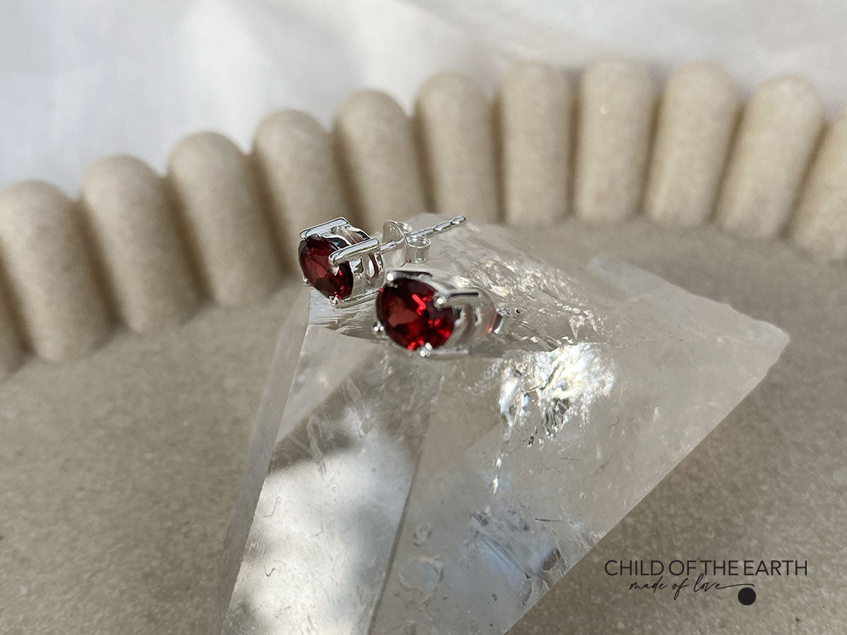 Garnet Rhodolite Crystal Earrings Sterling Silver